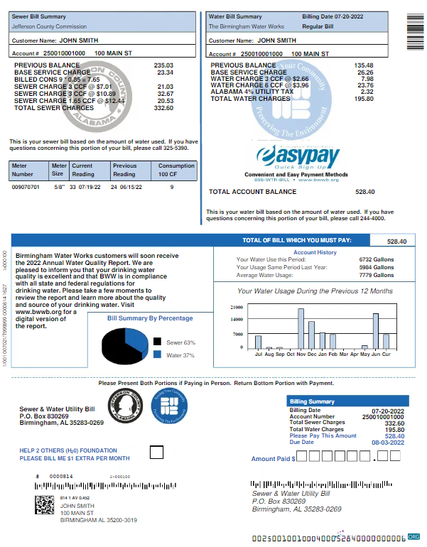 download download UNITED KINGDOM SEWER & WATER utility bill Word and PDF template PDF template PDF template